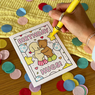 Birthday Hugs! Coloring Card