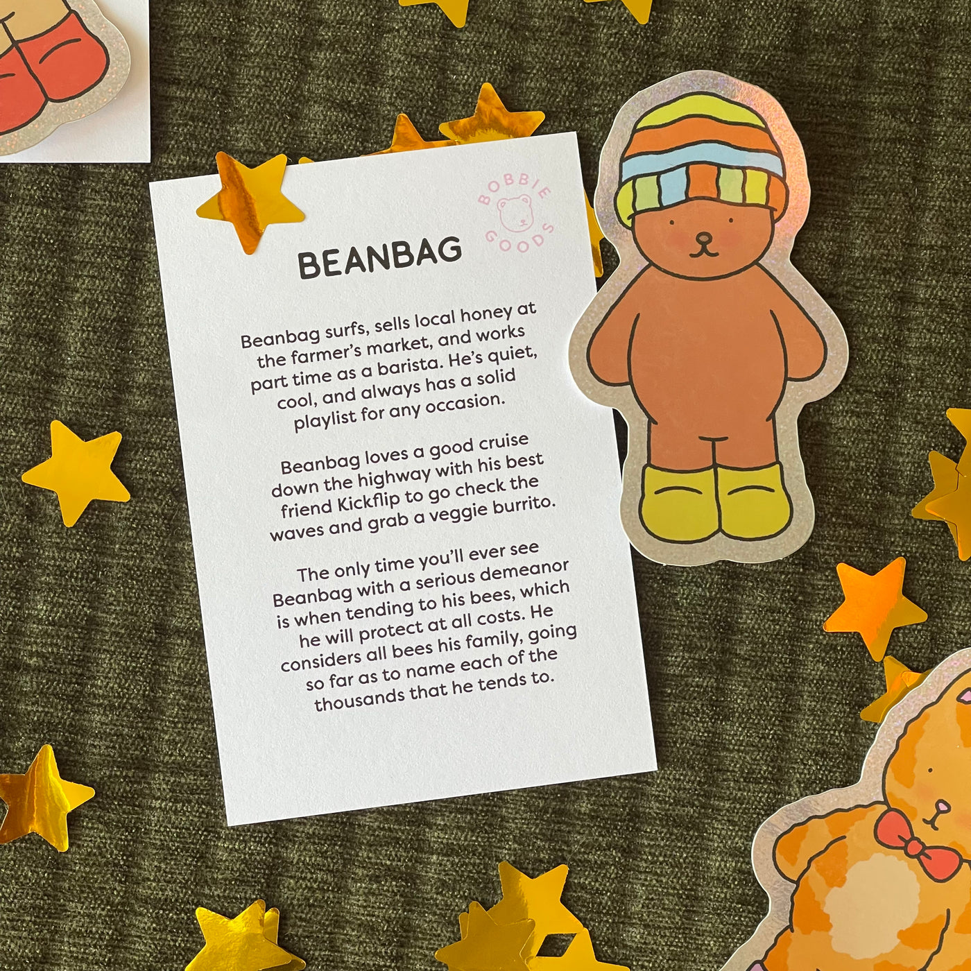 Beanbag Glitter Sticker + Info Card