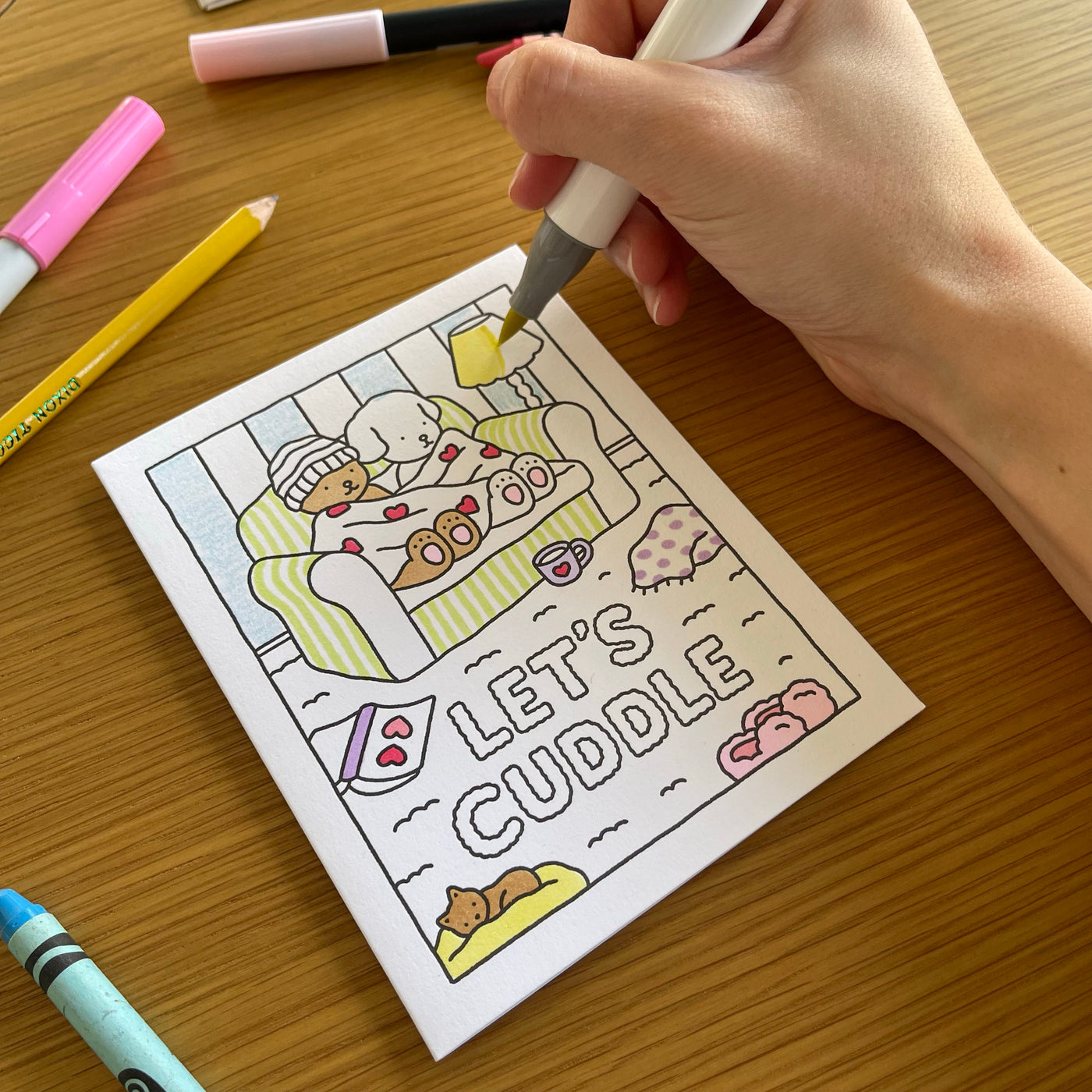 Let's Cuddle Coloring Card