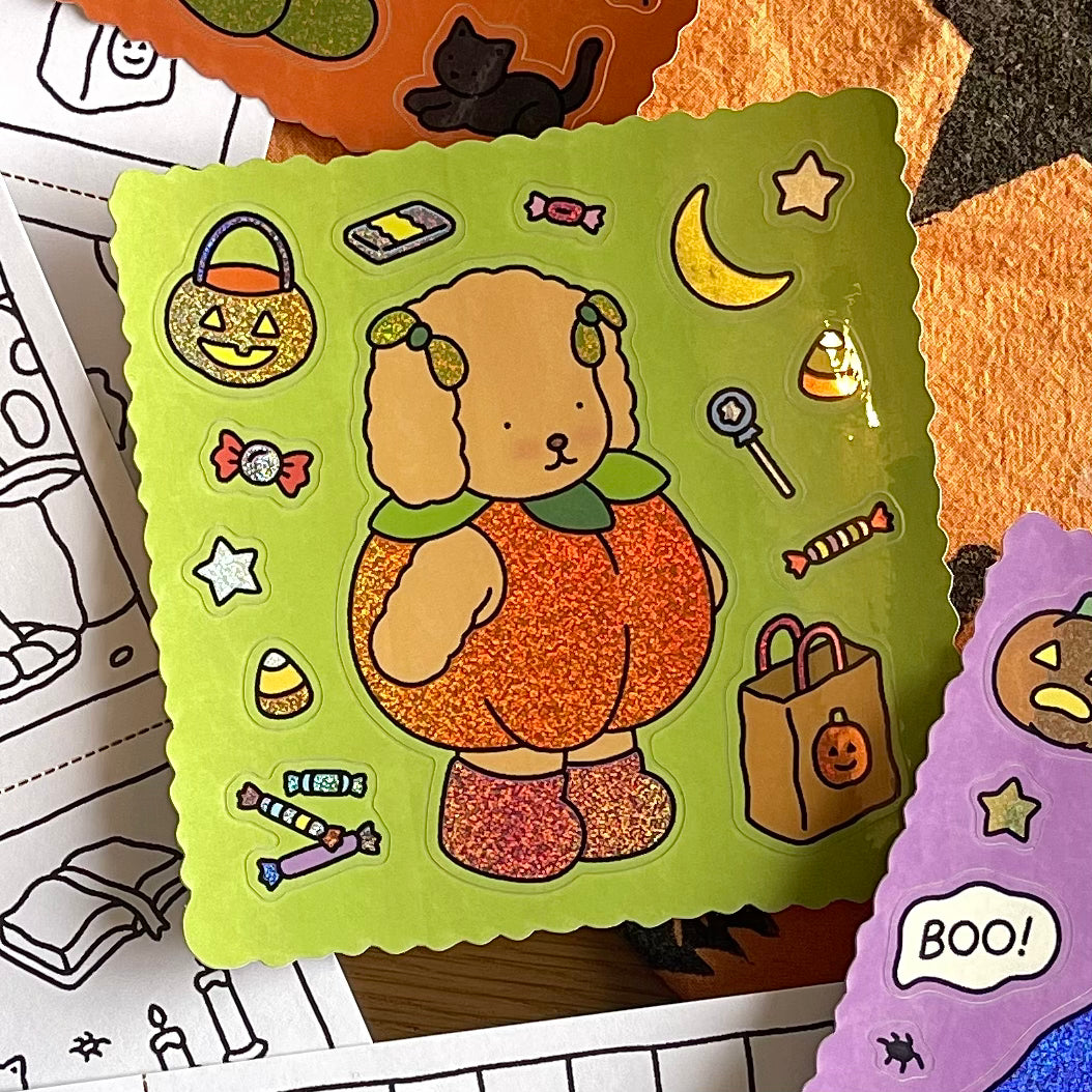 Pumpkin Puppy Glitter Sticker Sheet