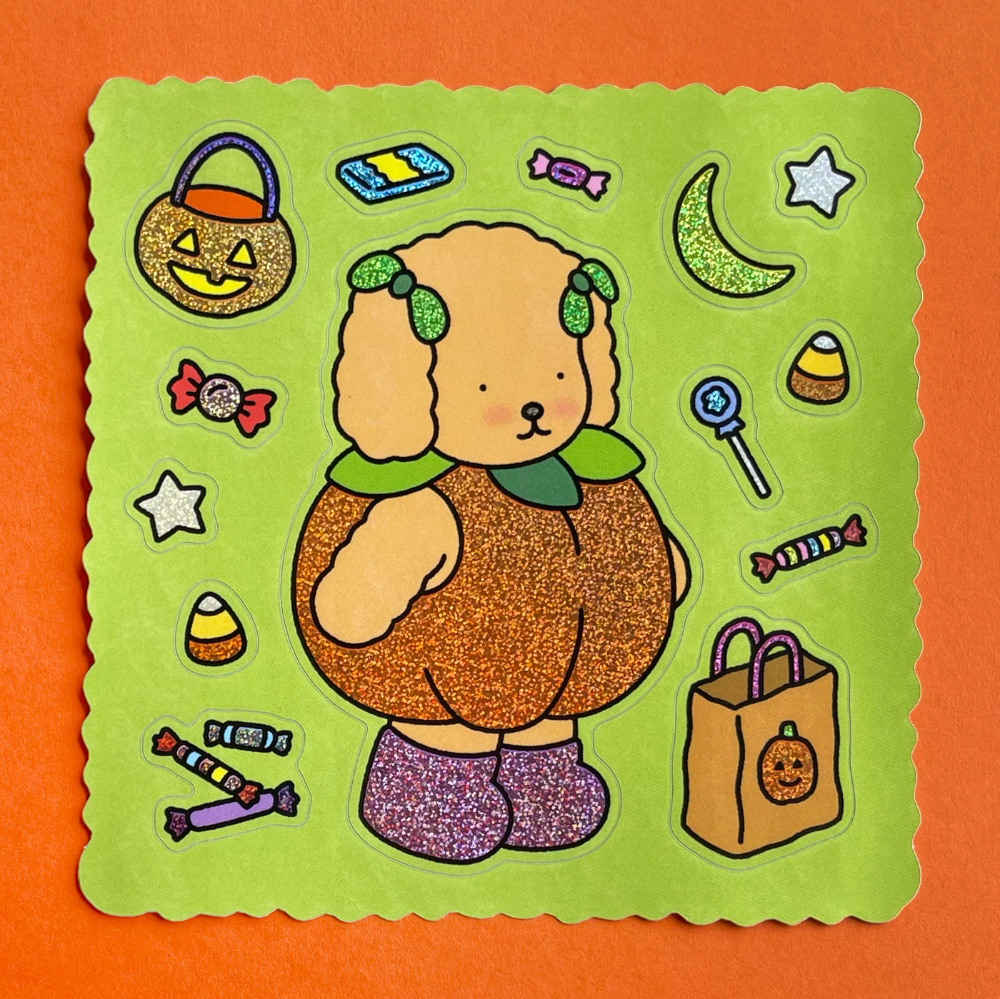 Pumpkin Puppy Glitter Sticker Sheet