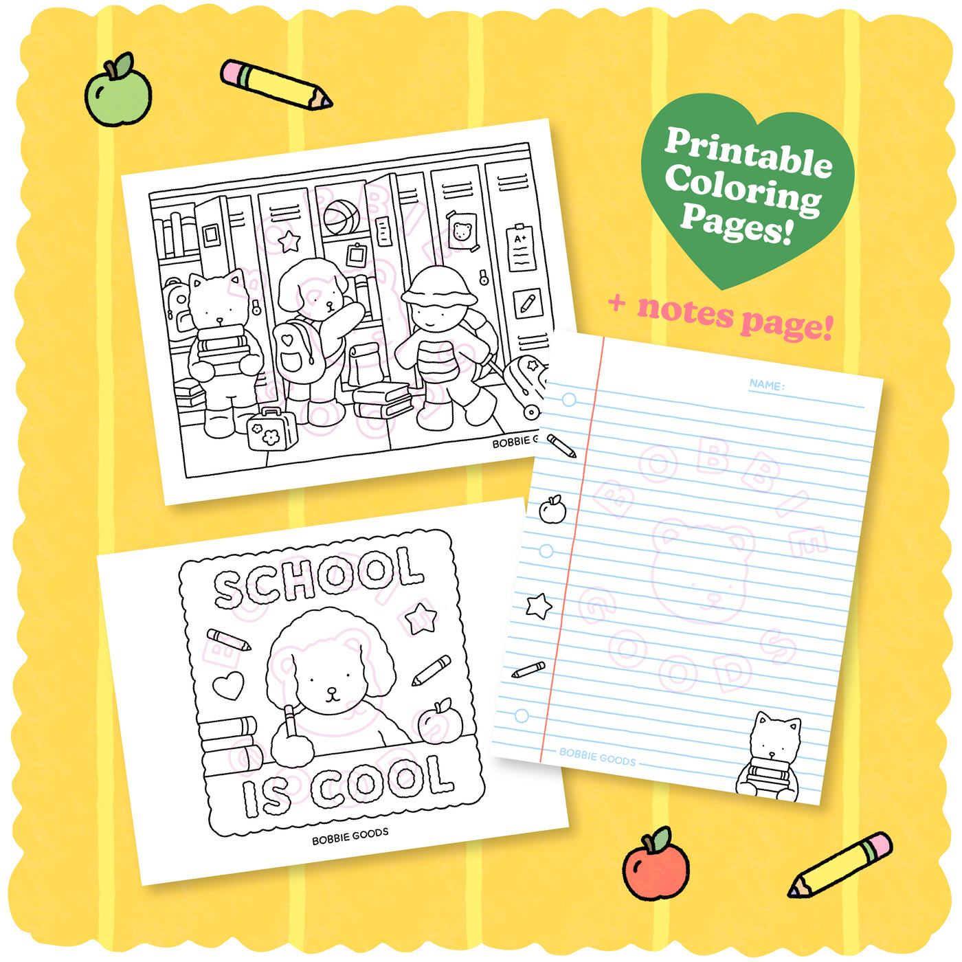 Digital Download • School is Cool Coloring Pages + Notes Page